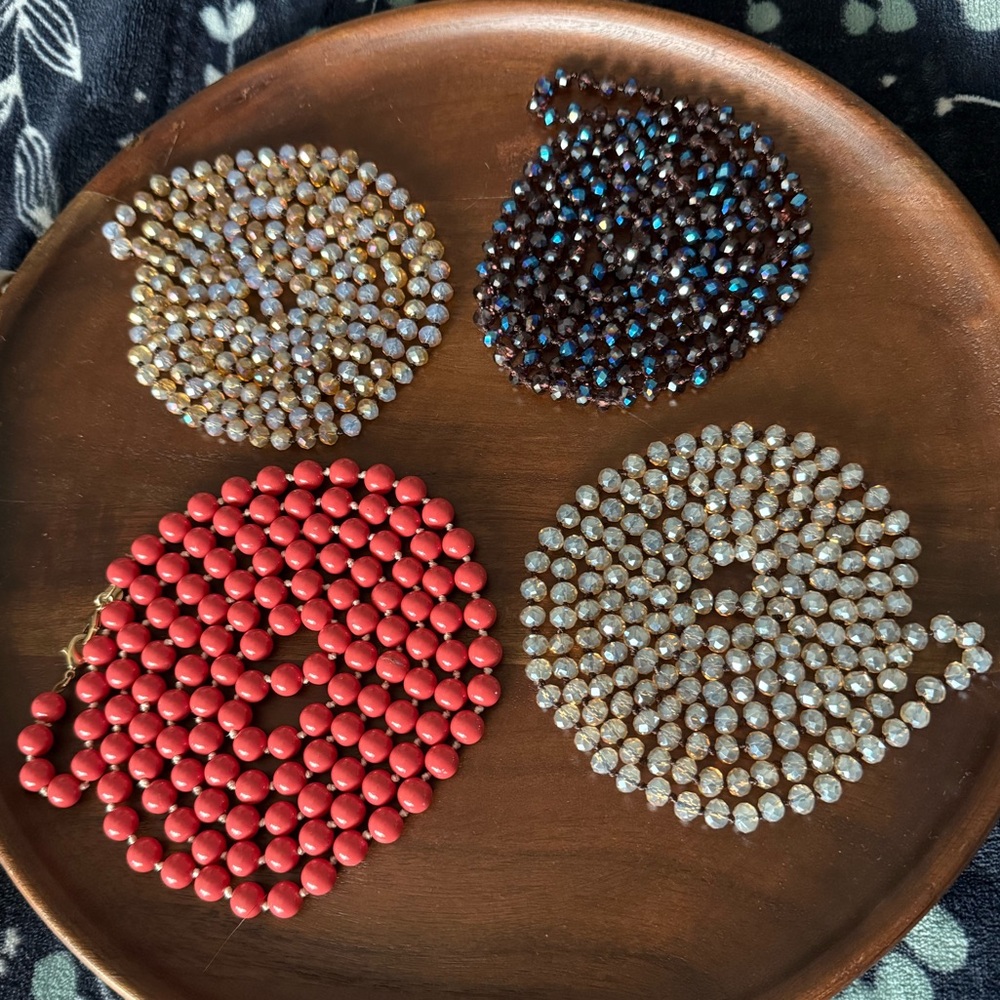 Lot of Four, Vintage Glass Beaded Long Necklaces.